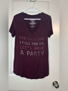 Lyric Culture Red Label Crisscross V-Neck Tee - Deep Burgundy